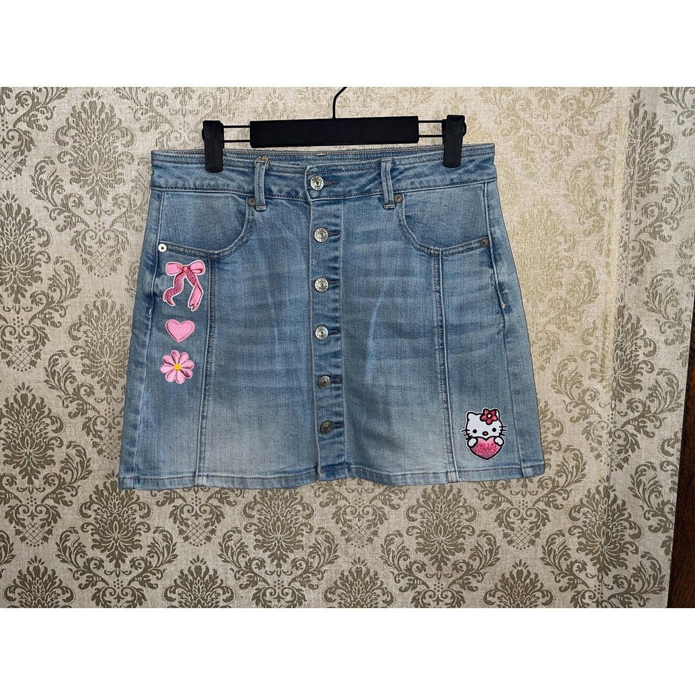 American Eagle AE Hello Kitty Women's Denim Jean Skirt Upcycled Sz.6 Cottagecore - Picture 5 of 10